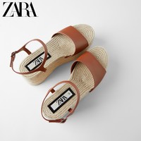 ZARA TRF 13325510105 女士皮革色防水台黄麻坡跟鞋