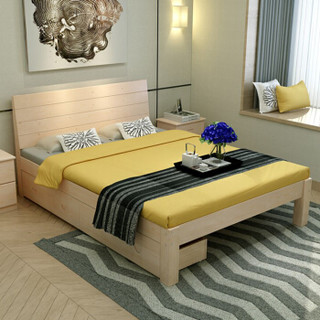 奈高公寓床员工宿舍床实木学生床成人现代简约单人床双抽原木色1.8米宽