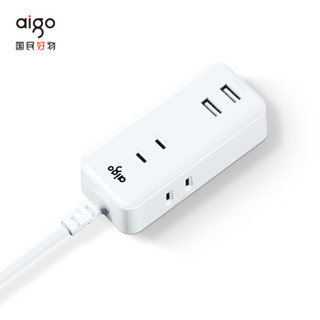 爱国者(aigo) 2USB+3位2极插孔插线板/插排/插座 迷你小巧/出差旅行充电器/桌面/床头 全长1米F0320