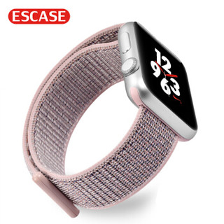 ESCASE 苹果手表表带 新款尼龙回环表带子iwatch1/2/3/4/5代男女通用时尚搭配魔术贴 42/44mm替换带 粉砂色