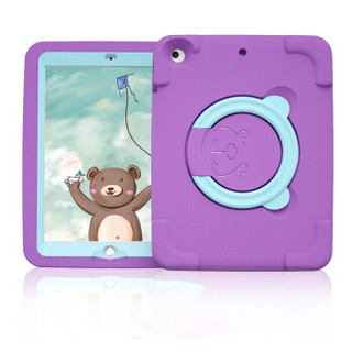 派滋 苹果iPad2018保护套新款 平板电脑air2/1/2017小孩宝宝卡通可爱硅胶全包壳防摔壳 9.7英寸带支架 小熊紫