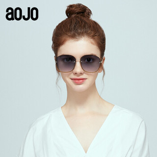 aojo 太阳镜女 不规则圆框墨镜 大框闪粉时尚太阳眼镜 SA1929040 C01 63mm