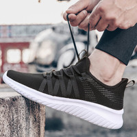 双星 Double Star秋季新款男鞋休闲鞋子男士时尚百搭飞织网面运动鞋透气轻跑步鞋982138黑白40