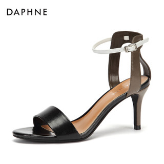 达芙妮（DAPHNE）一字扣高跟休闲时尚凉鞋女 黑色35