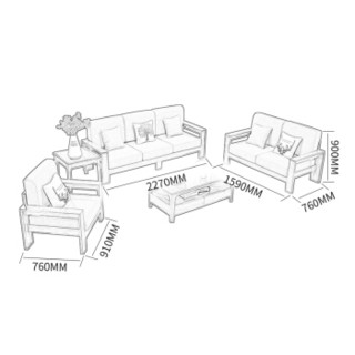 摩高空间北欧实木沙发现代简约客厅家具沙发组合日式简约平角沙发3+2+1+茶几+方几-原木色TB01