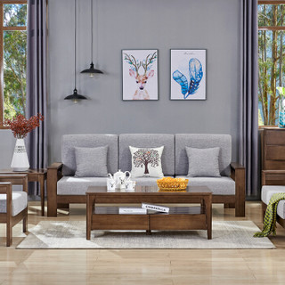 摩高空间北欧实木沙发现代简约客厅家具沙发组合日式简约平角沙发3+2+1+茶几+方几-原木色TB01