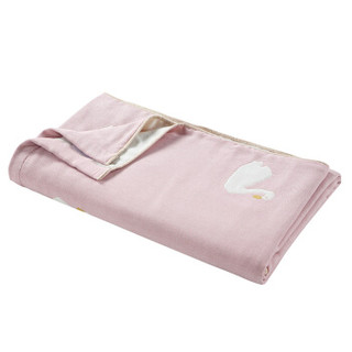 竹之锦 毯子 竹纤维四层纱布夏凉毯 天鹅提花柔软亲肤透气空调盖毯 粉色 1.5×2m