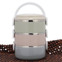 吉睿 饭盒/提锅 304不锈钢2.1L马卡龙三层彩色便当盒赠餐勺 JR3183 食堂打饭便当饭盒学生饭盒