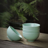 苏氏陶瓷 SUSHI CERAMICS 饭碗青瓷釉陶瓷碗高脚米饭碗5英寸面碗汤碗 4只装餐具套装