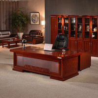 中伟办公家具老板桌总裁桌大班台办公桌油漆实木贴皮经理桌2.2米 +6门书柜+老板椅