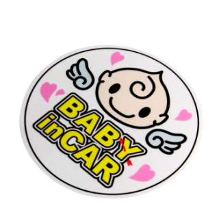 15cm直径个性不干胶车贴 圆形天使baby in car宝宝英文车贴