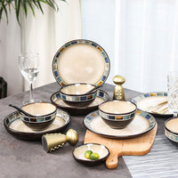 玉泉欧式美式复古陶瓷餐具创意个性碗碟碗盘20头餐具套装饭碗套装家用送礼