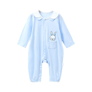 贝吻 婴儿衣服新生儿初秋长袖对襟圆领连体衣婴幼儿汗布衣服宝宝爬服6202 蓝色 3-6个月