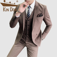 金盾（KIN DON）西服套装 男2019秋季新款平驳领职业正装韩版修身西服三件套 F2005-1010 蓝色 170