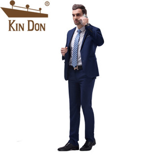 金盾（KIN DON）西服套装 男2019秋季新款修身商务职业正装平驳领西服两件套 F2005-903 蓝色双扣 195