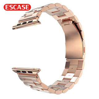 ESCASE 苹果手表表带 iwatch5金属表链表带适用apple iwatch1/2/3/4代男女通用42/44mm送表带调节器S04香槟金