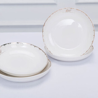 传旗 陶瓷盘套装（8英寸）陶瓷餐具 饭盘菜盘深汤盘（4只装）天鹅湖