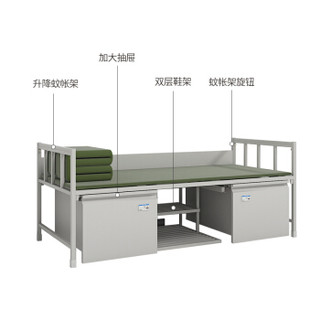 盛浪制式营具宿舍单人床含柜钢制加厚单层床810*2000*900mm