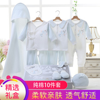 亿婴儿 婴儿礼盒纯棉新生儿用品0-3月内衣10件套满月礼套装 2607 蓝色  59