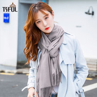 Tsful围巾男女纯色秋冬季披肩保暖仿羊绒长款围脖穿戴两用商务时尚韩版情侣 CS001WJE浅灰
