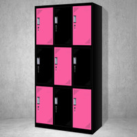 奈高 NG彩色更衣柜多门柜员工柜带锁储物柜存包柜浴室员工柜九门更衣对角粉色0.8mm