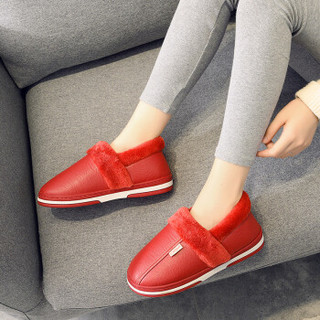 COQUi 酷趣 经典舒适防水加厚保暖包跟棉拖鞋女款 红色35-36 CQ2231