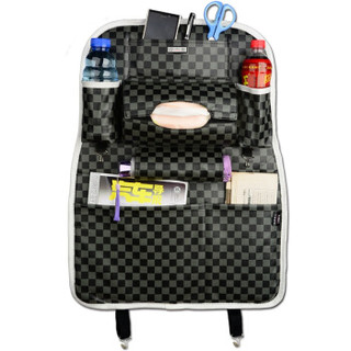 WRC 汽车置物袋 车用座椅后背挂式收纳袋 杂物储存袋 置物袋 整理袋 座椅保护套 方格皮款黑灰格