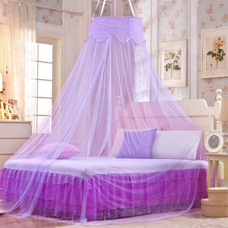 迎馨 床品家纺 宫廷式圆顶吊顶蚊帐 落地式单人蕾丝公主风格 适用0.9/1米床 紫色