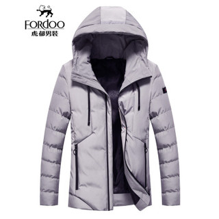 虎都 FORDOO 棉服男2019秋冬保暖御寒防风修身显瘦青春潮流简约时尚外套 VA2AH18781511  浅灰色 185/3XL