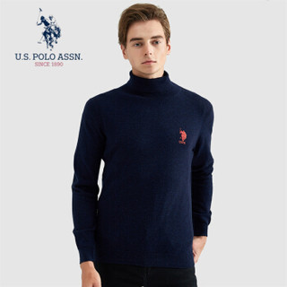 U.S.POLO ASSN. 羊毛衫男 2019秋冬新品时尚商务休闲百搭毛衣半高领纯色修身保暖男装 6194115109 深蓝色 50