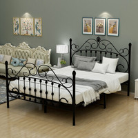 L&S床双人床铁艺床现代简约欧式铁艺床卧室床铺1.5米 YC07黑色