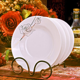 浩雅 景德镇陶瓷餐具家用盘子碟子饭盘菜盘 金丝玫瑰8英寸深盘4个装