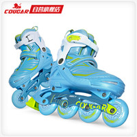 美洲狮（COUGAR）儿童轮滑鞋可调全闪溜冰鞋套装MZS705蓝色S码