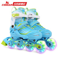 美洲狮（COUGAR）儿童轮滑鞋可调休闲全闪溜冰鞋单鞋MZS705 蓝色L码