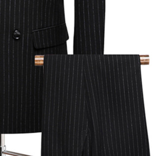 金盾（KIN DON）西服三件套 新品男士西装双排扣竖条纹休闲西服套装QT2018-1-1882黑色3XL