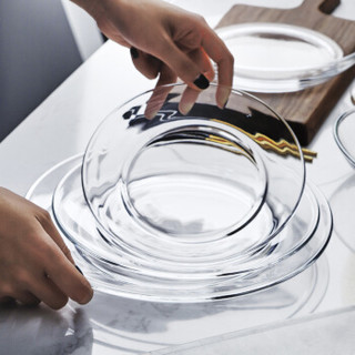 悠米兔yomerto  可微波炉钢化透明玻璃水果沙拉盘子餐具耐热北欧创意碟子菜盘家用  7英寸2只装