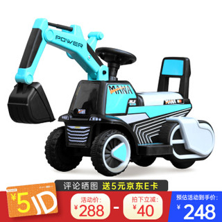 魔力小虫 儿童电动车挖掘机四轮玩具车可坐人挖土机2-4岁男孩宝宝礼物可坐可骑挖机可滑行工程车(蓝色)