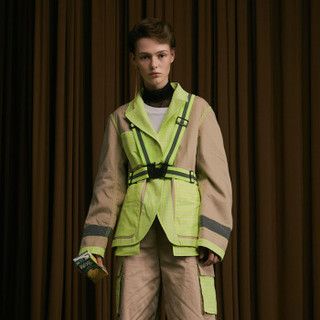 班晓雪 BAN XIAOXUE 设计师品牌 收身双面西装外套 撞色 拼接 Jdesigner 凝绿 S
