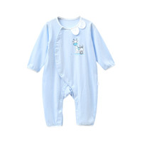 贝吻 婴儿衣服新生儿初秋长袖偏襟连体衣3-6个月宝宝爬服6199 蓝色 3-6个月