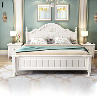 摩高空间韩式田园现代卧室床欧式公主家用床地中海双人实木床1.8米高箱气压床（不含床头柜）-白色
