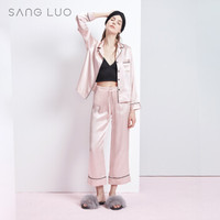 桑罗 真丝睡衣女春夏新品桑蚕丝家居服 时尚衬衫领舒适真丝睡衣套装 03762817 粉色 XL