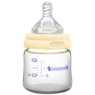 贝儿欣(BABISIL)玻璃奶瓶 新生婴儿小奶瓶 宽口径便携婴儿果汁奶瓶 母乳实感奶嘴防胀气奶瓶 90ml 粉色