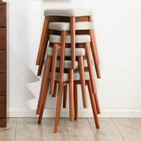 家逸 凳子实木 布艺矮凳餐桌凳 创意梳妆凳 素颜棕色