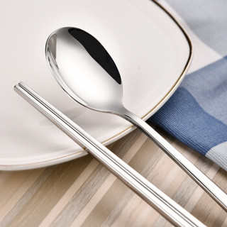 阳光飞歌 304不锈钢勺子筷子 韩式餐具便携盒情侣款筷勺二件套装礼盒版