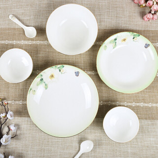 国瓷永丰源 auratic  32头骨瓷釉下彩餐具套装 家用碗盘碟勺整套陶瓷餐具 渐变绿色