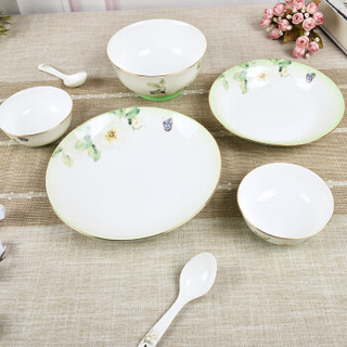 国瓷永丰源 auratic  32头骨瓷釉下彩餐具套装 家用碗盘碟勺整套陶瓷餐具 渐变绿色