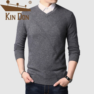 金盾（KIN DON）羊毛衫 男2019秋季新款中年休闲V领纯色长袖百搭居家打底衫 QT2020-1- D39825 中灰色 175