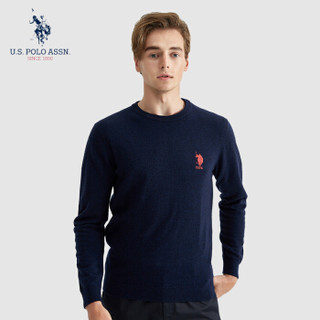 U.S. POLO ASSN.羊毛衫男2019秋冬新款圆领纯色棉休闲百搭男士打底衫针织毛衣 6194115108 深蓝 S(46)