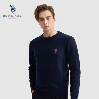 U.S. POLO ASSN.羊毛衫男2019秋冬新款圆领纯色棉休闲百搭男士打底衫针织毛衣 6194115108 深蓝 S(46)