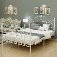 L&S床双人床铁艺床现代简约欧式铁艺床卧室床铺1.8米 YC07白色